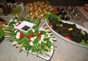 Bocconcini skewers - Pumpkin and fetta tartlets - vine leaf dolmades and dipping zaátar and olive oil