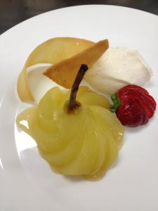 Poached Pears Cointreau Sabayon Tuille : Mediterranean Cuisine Catering