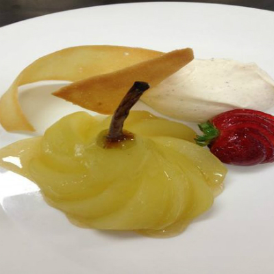 Poached Pears Cointreau Sabayon Tuille